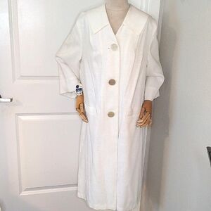 Vintage 60s White Linen Trench Coat By California Mainliner Sz Lrg NWT